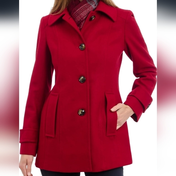 London Fog Collection Wool Cranberry Red Pea Coat (Size XL) - NWT - Picture 1 of 16